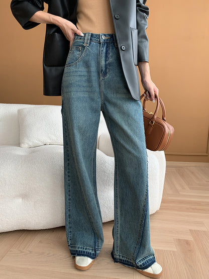 Onbely Jeans Longs Flare Évasé Vintage pour Femme avec Poches et Fermeture Éclair