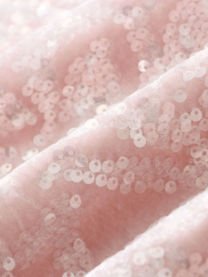 Onbely Manteau en velours rose avec col montant et manches longues en sequins scintillants