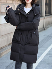 Onbely women's winter long cotton coat with hooded pockets