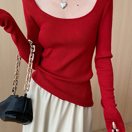 Onbely pull en maille col carré manches évasées pour femme