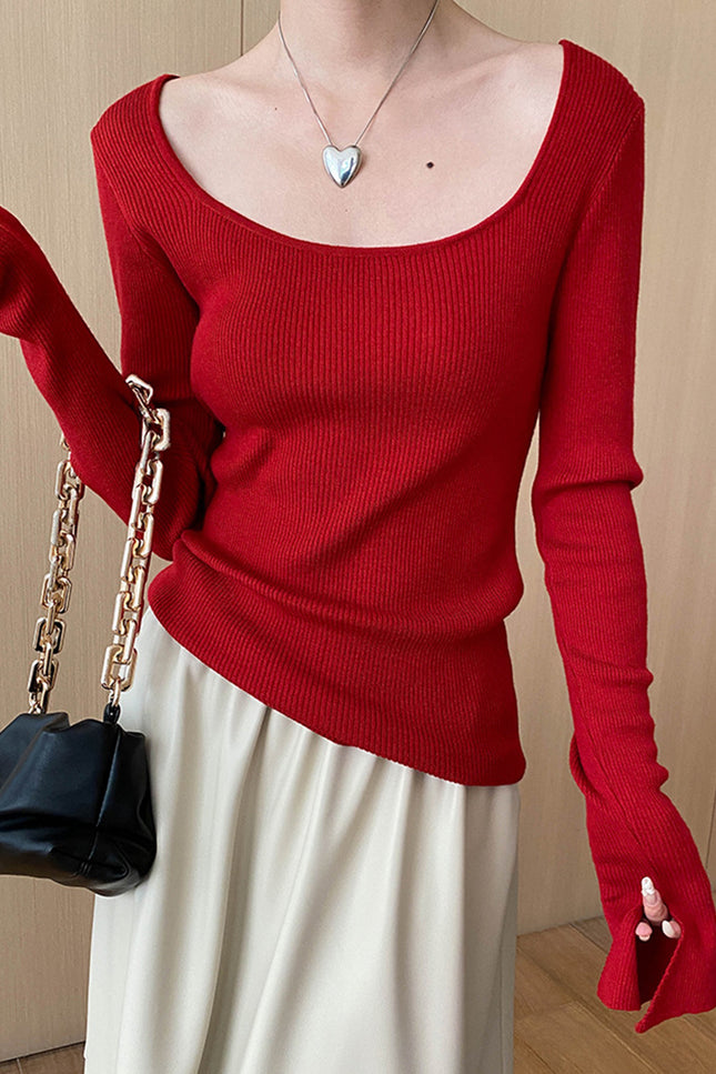 Onbely pull en maille col carré manches évasées pour femme