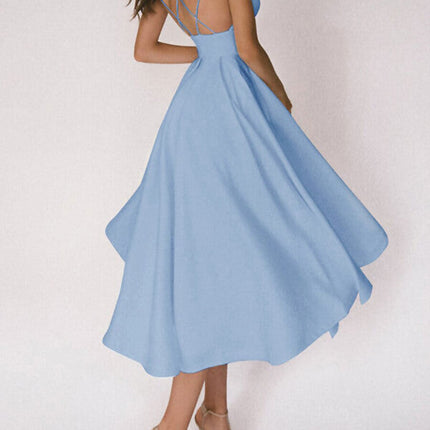 Onbely mi-longue robe trapèze à fines brides élégant de cocktail