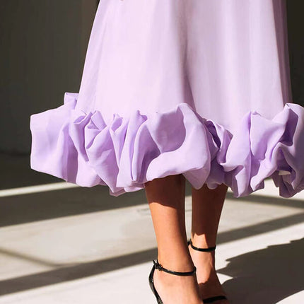 Onbely robe longue bustier à fines brides avec volants, élégante et douce pour cocktail et bal de promo