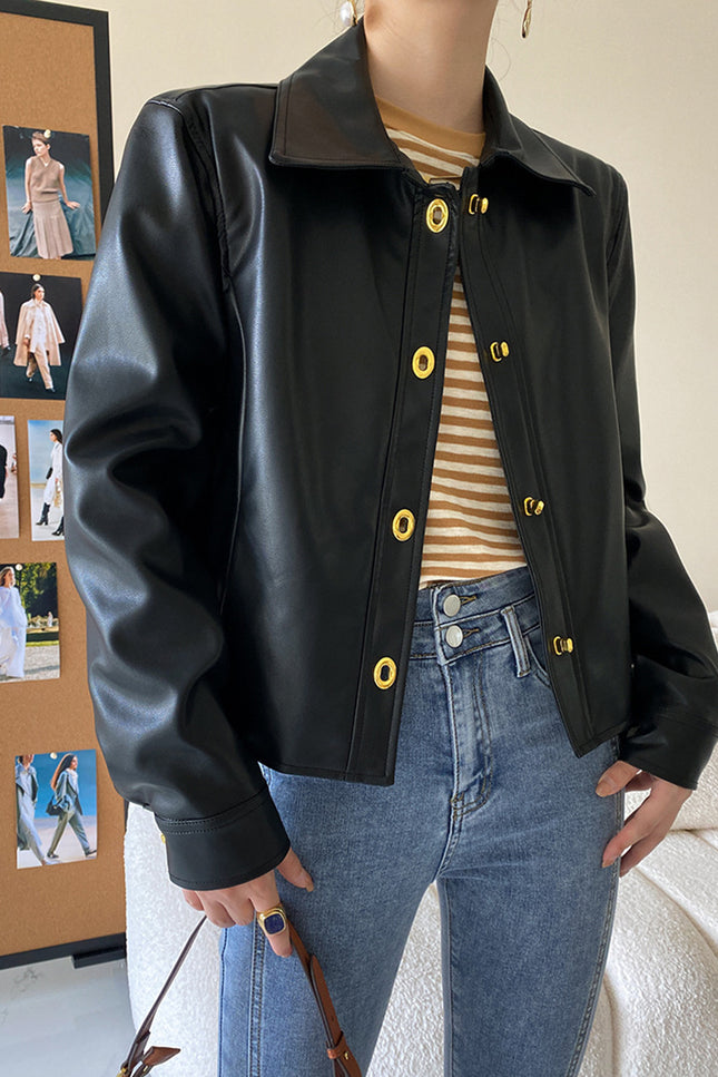 Onbely veste en cuir PU boutonnage femme mode noir