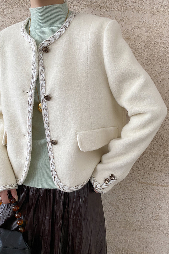 Onbely veste en laine liseré contrastant avec poches femme