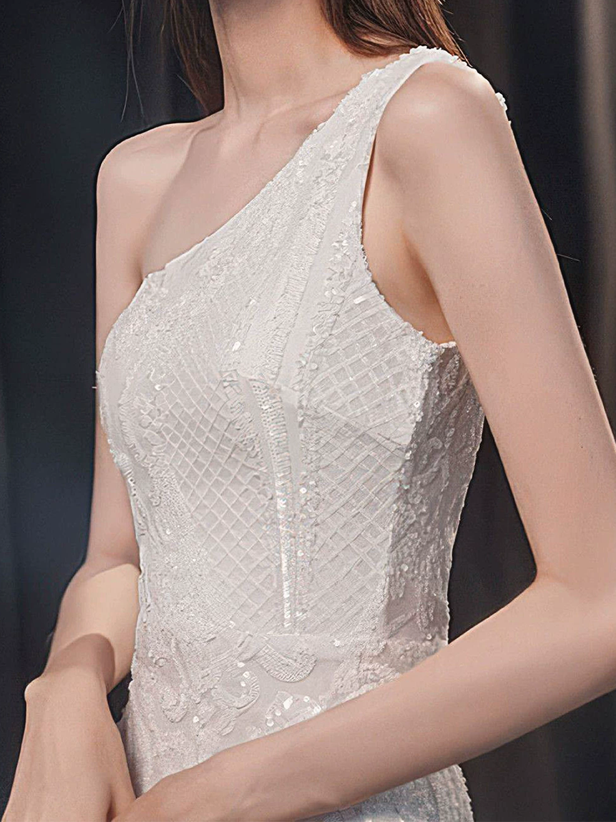 Onbely robe de soirée longue moulante sirene brillante paillette une épaule élégant
