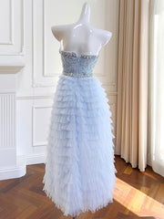 Onbely robe longue de bal élégant beading tulle bleu pastel - onbely