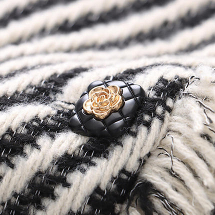 Onbely veste courte rayée en tweed avec frange et poches pour femme élégante