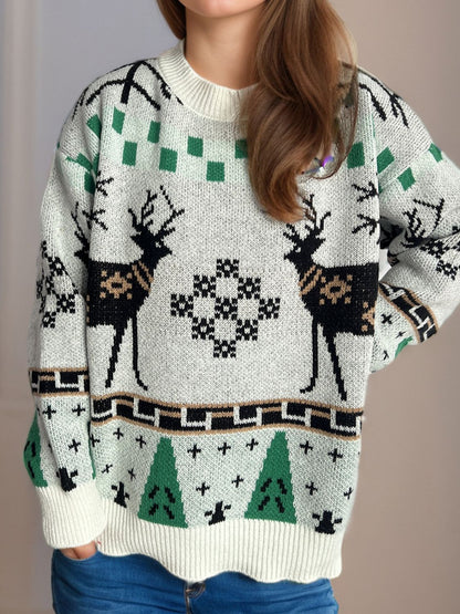 Pull de Noël à col rond et manches longues avec motif de renne