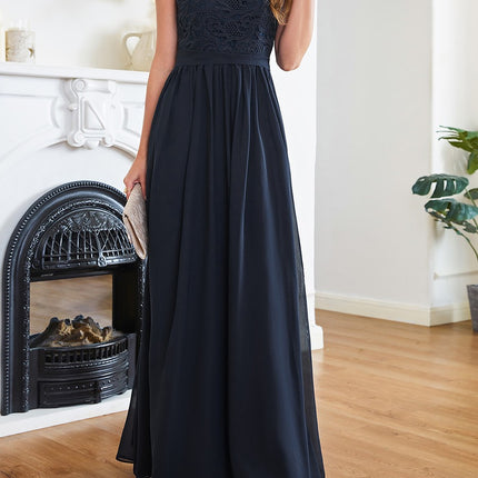 Onbely robe demoiselle d'honneur longue dentelle mousseline col rond élégant