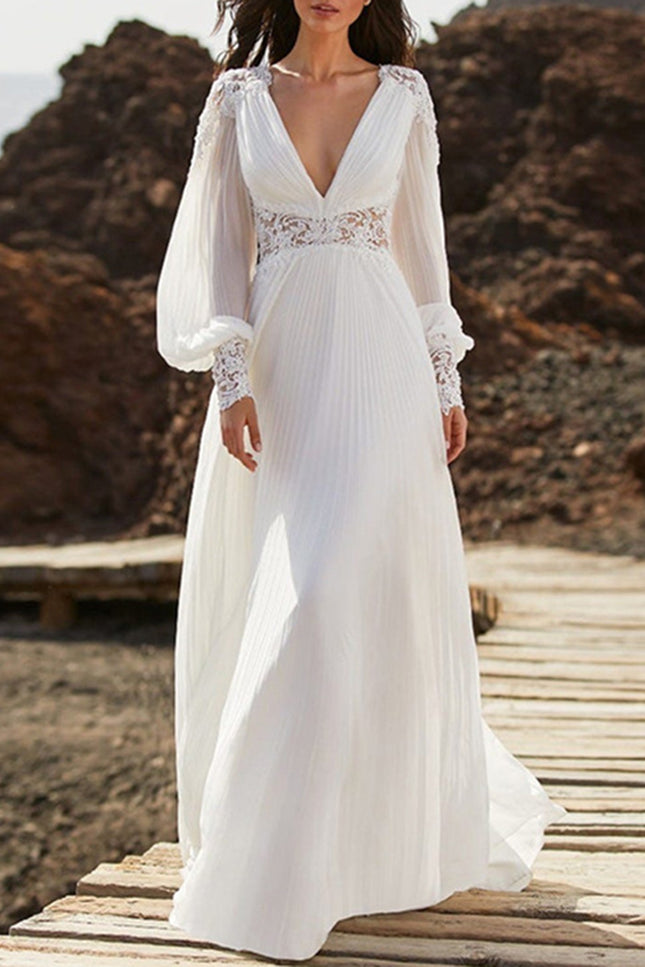 Onbely robe de mariée princesse mousseline Col en V dos nu bohème boho dress