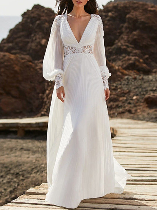 Onbely robe de mariée princesse mousseline Col en V dos nu bohème