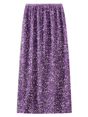 Onbely long skirt slit side velvet shiny sequin women