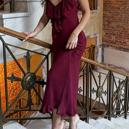 Onbely robe de soirée longue moulante rayé dos nu à fines brides col en V cintrée mode style de rue tous les jours