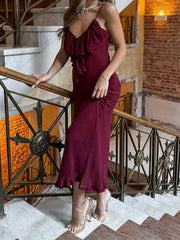 Onbely robe de soirée longue moulante rayé dos nu à fines brides col en V cintrée mode style de rue tous les jours