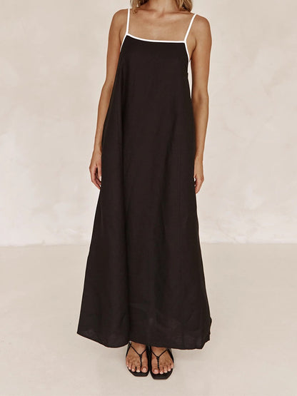 Onbely robe longue lâche unicolore à fines brides simple décontracté