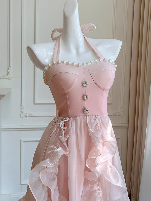 Onbely robe longue de bal organza rose licou doux - onbely