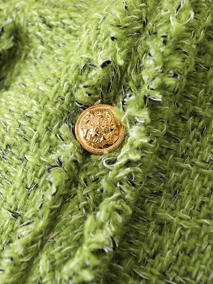 Onbely veste courte en tweed boutonnage avec poches col rond femme mode