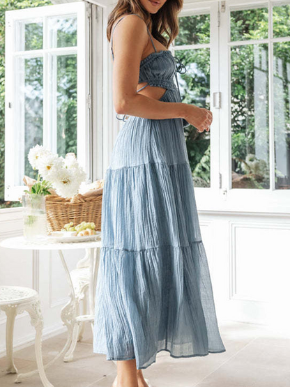Onbely Robe longue unicolore strappy à fines brides bustier dos nu vacances