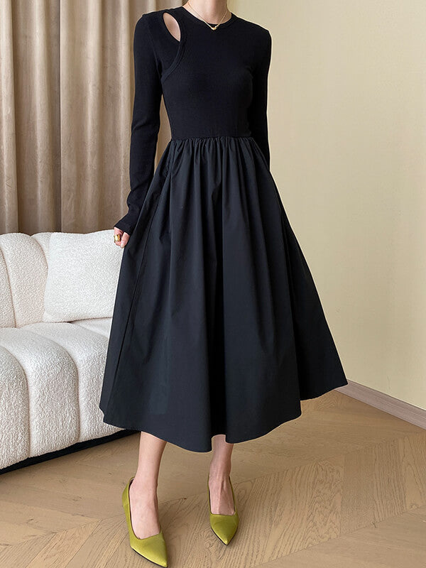 Onbely robe longue noir trapèze découpes - onbely