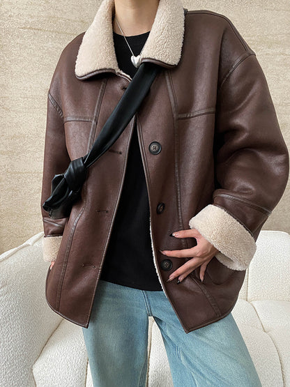 Onbely manteau aviateur simili cuir réversible boutonnage pour femme
