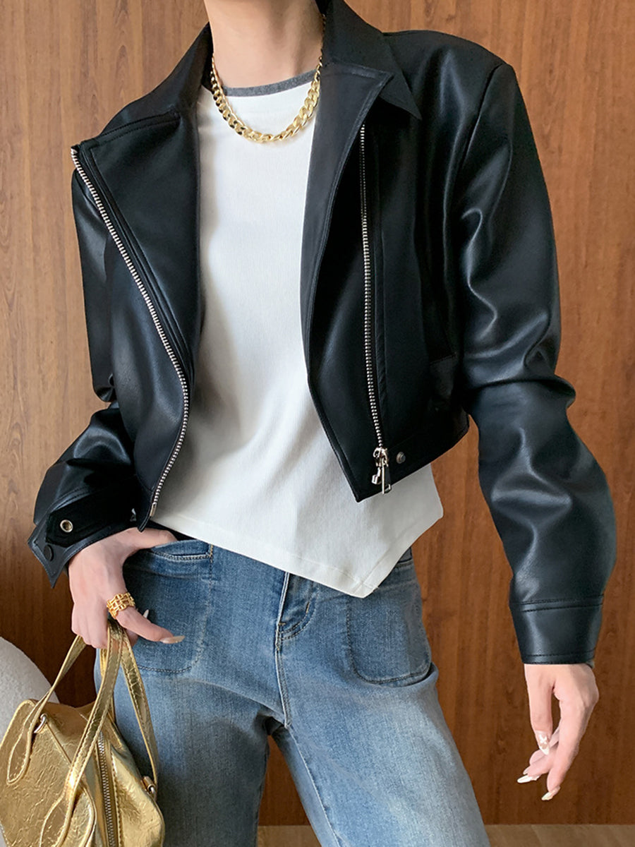 Onbely Perfecto femme en simili cuir court avec poches et fermeture éclair