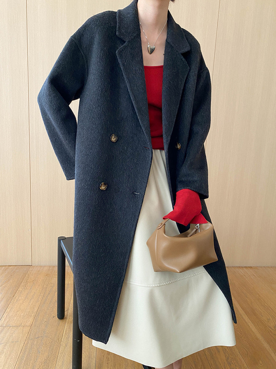Onbely manteau en laine longue double boutonnage col revers pour femme