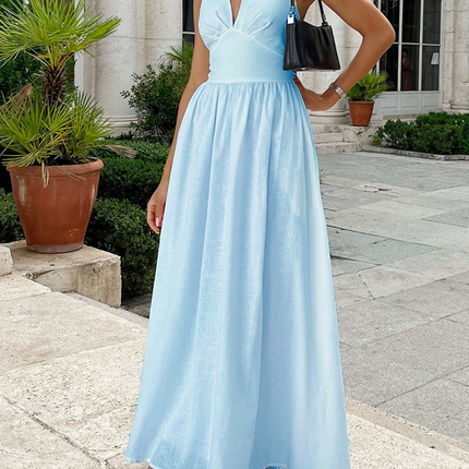 Onbely Robe Longue Licou V-col Dos Nu décontracté Plage boho dress