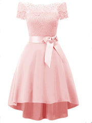 Onbely Robe Midi Vintage en Dentelle Ceinturée à Manches Courtes Cocktail