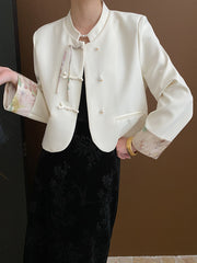 Onbely elegant Chinese button jacket with pockets and stand-up collar