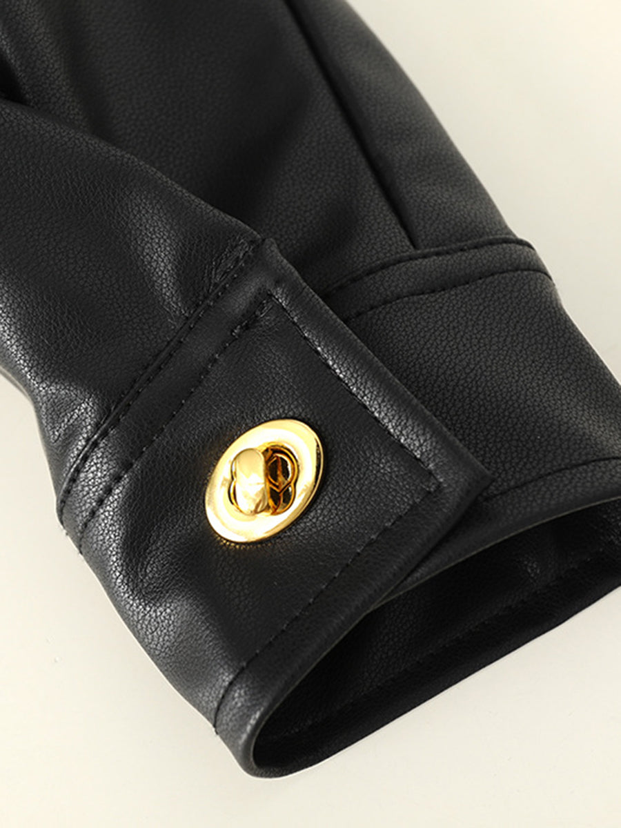 Onbely veste en cuir PU boutonnage femme mode noir