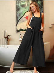 Onbely salopette femme jambes larges évasées avec poches sans manches style casual élégant décontracté