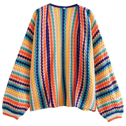 Onbely cardigan rayures arc-en-ciel femme ample casual