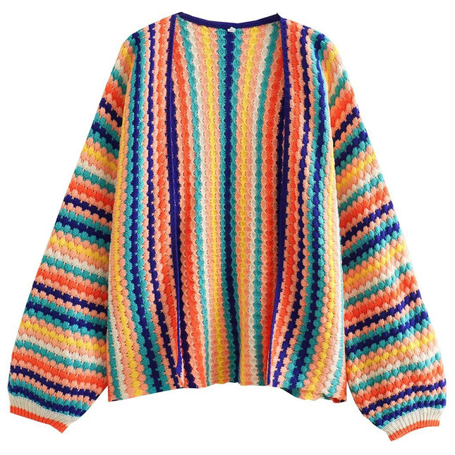 Onbely cardigan rayures arc-en-ciel femme ample casual