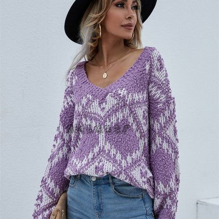 Onbely pull tissu tricoté col en V manches longues mode décontractée tous les jours bureau