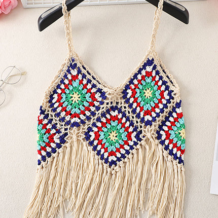 Onbely Débardeur Bohème en Crochet avec Franges Décoratives pour Vacances et Plage boho dress