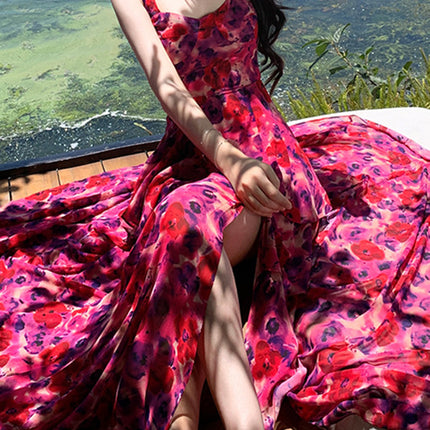 Onbely robe maxi longue mousseline imprimé à fleurie fendu le côté