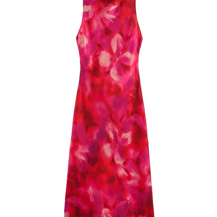 Onbely robe longue moulante imprimé à fleurie col rond taille marquée doux vacances tous les jours