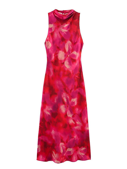 Onbely robe longue moulante imprimé à fleurie col rond taille marquée doux vacances tous les jours