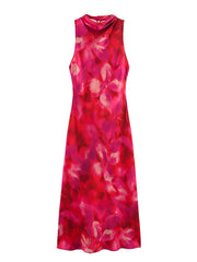 Onbely robe longue moulante imprimé à fleurie col rond taille marquée doux vacances tous les jours