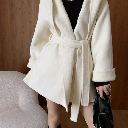 Onbely manteau en laine avec ceinture à capuche femme mode