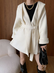 Onbely women's fashion hooded belted wool coat