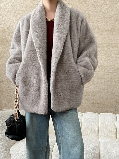 Onbely manteau en fausse fourrure avec poches pour femme mode