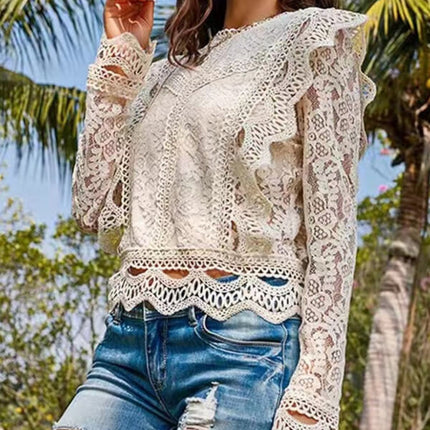 Onbely hauts broderie anglaise avec fermeture éclair col rond élégant femme