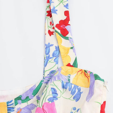 Onbely roeb longue de plage trapèze imprimé à fleurie bretelle