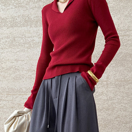 Onbely pull en maille moulante polo pour femme