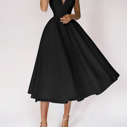 Onbely mi-longue robe trapèze à fines brides élégant de cocktail