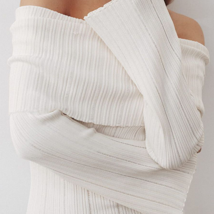 Onbely robe courte tricot côtelé col bateau mode