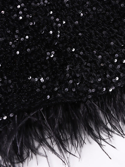 Onbely jupe longue mode brillante paillette plumes - onbely