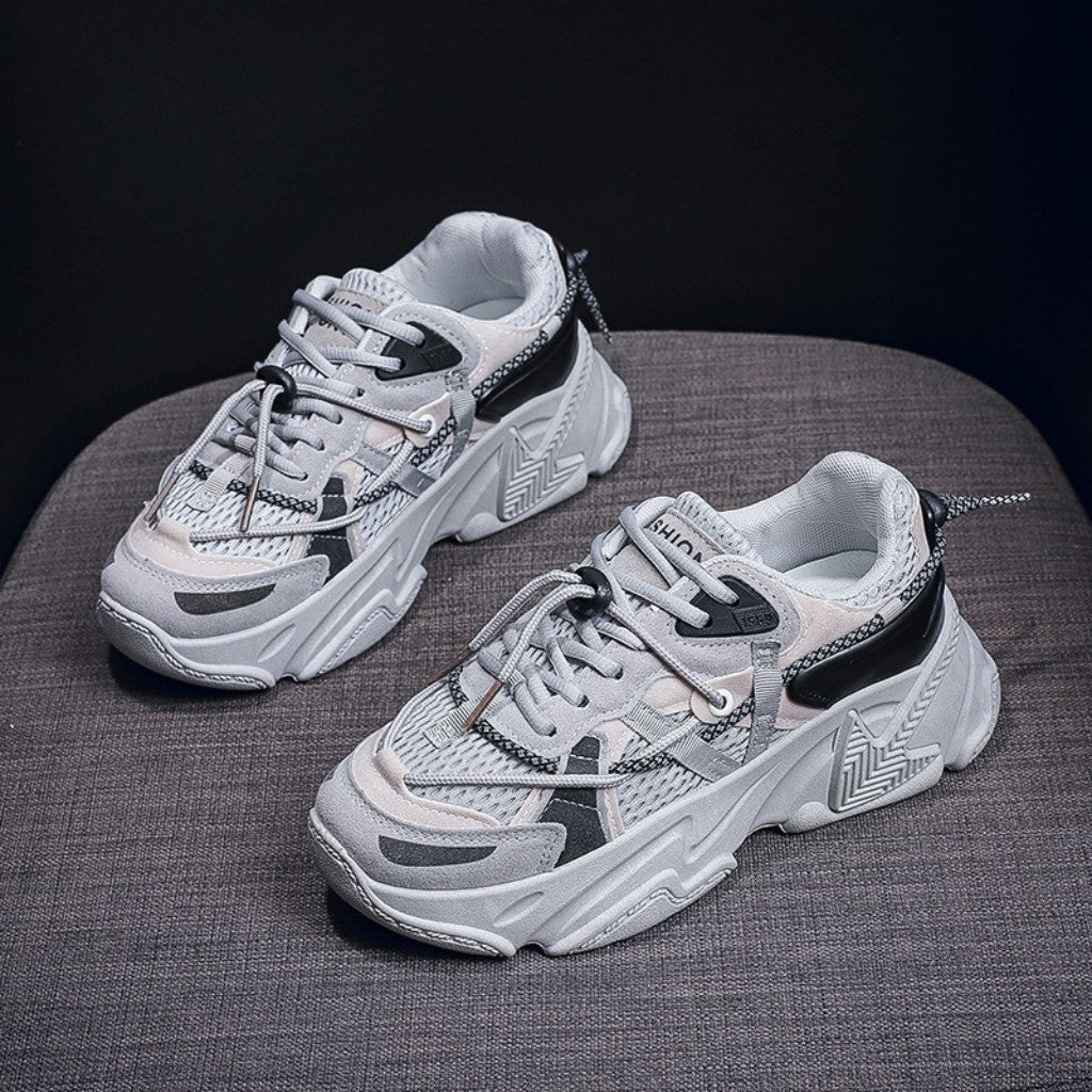 Onbely Baskets Chunky Femme Blanches – Chaussures de Sport à Semelle Épaisse – Style Urbain Respirant & Confort Élevé